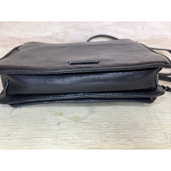 REBECCA MINKOFF Black Leather Quilted Chevron Chain Inset Strap Crossbody Purse - Picture 9 of 16